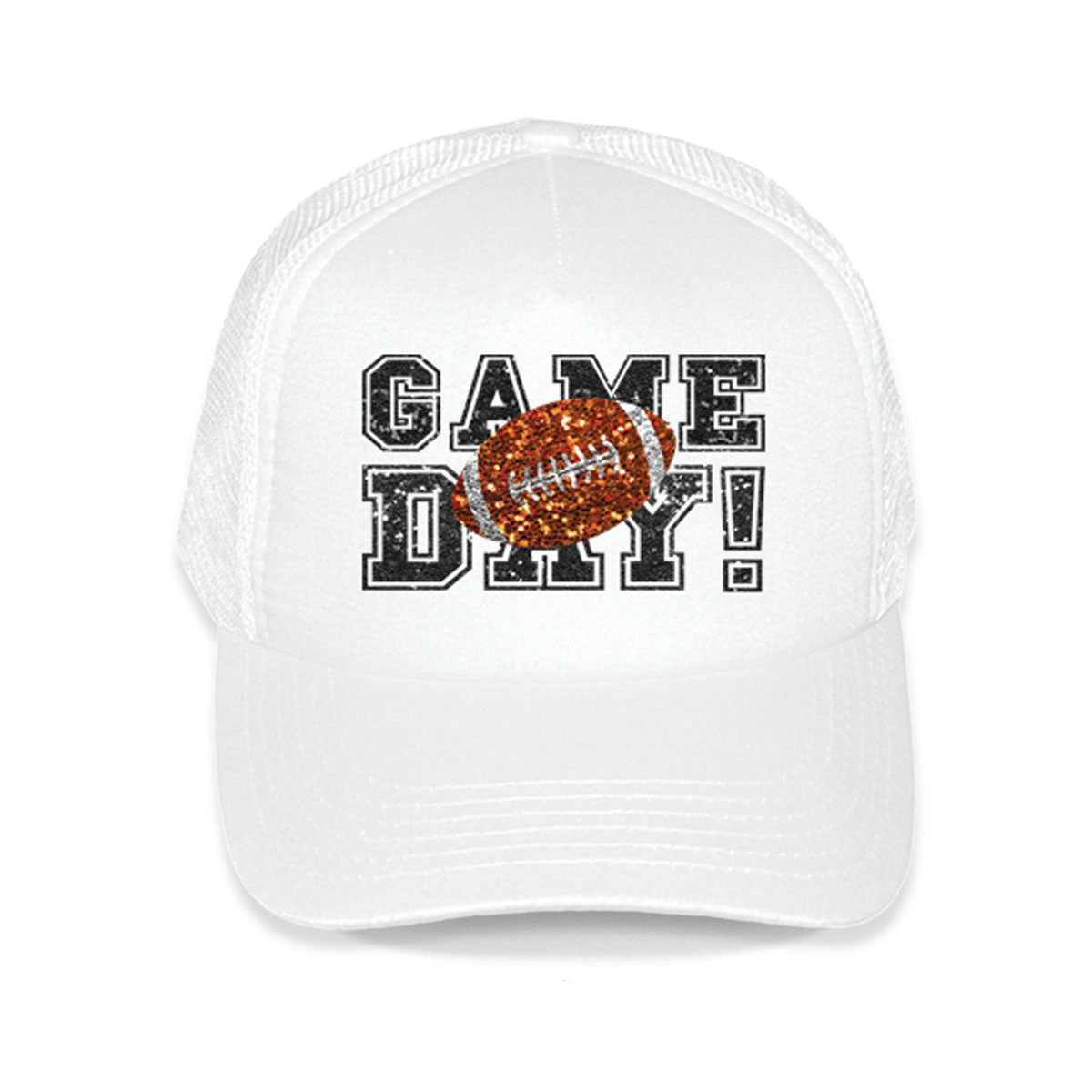 Faux Glitter Game Day White Trucker Hat