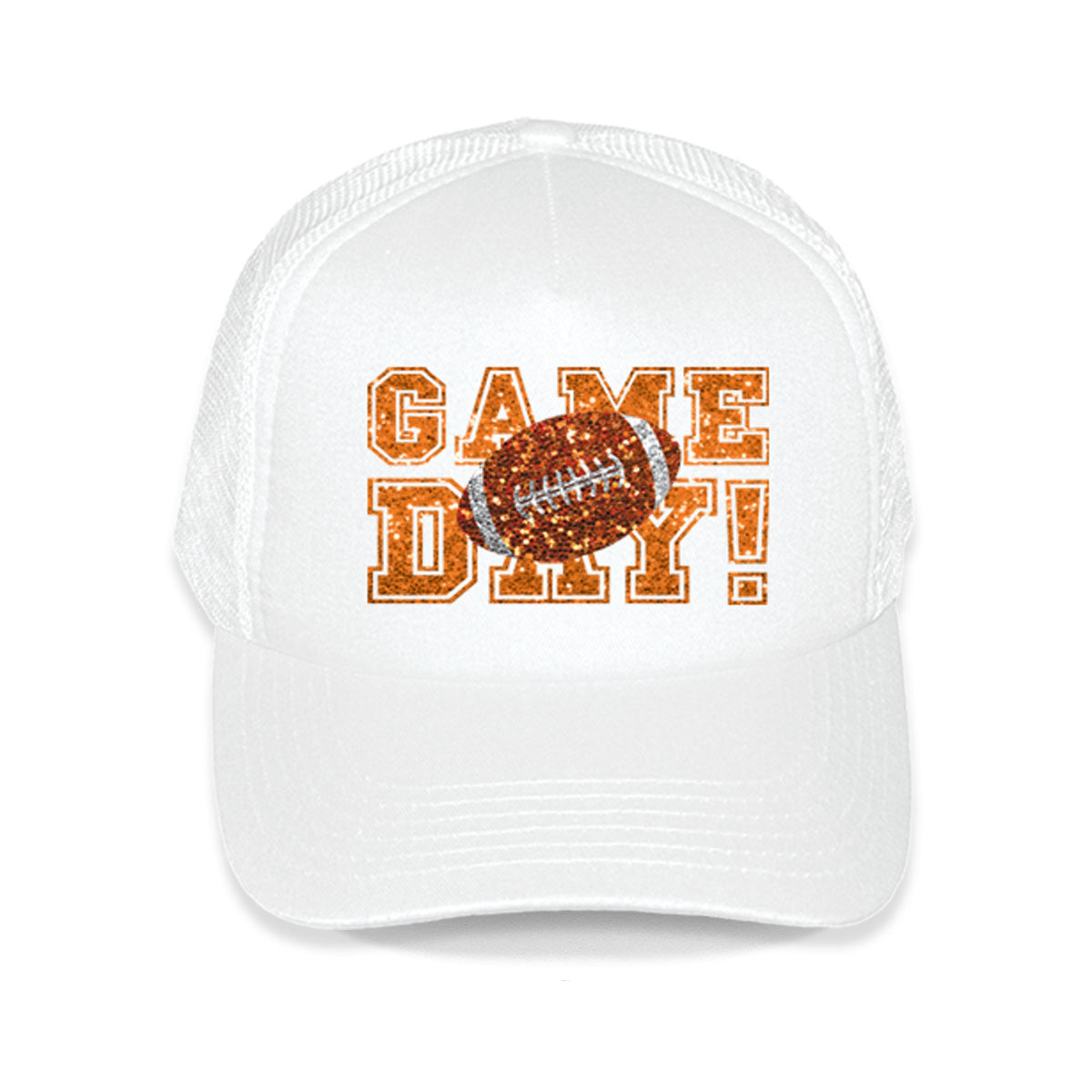 Faux Glitter Game Day White Trucker Hat