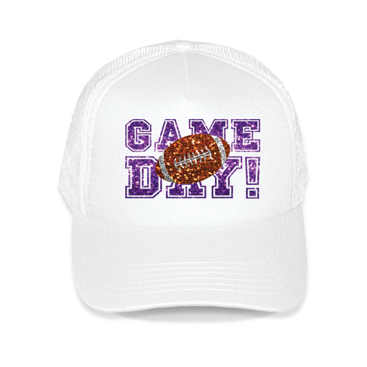 Faux Glitter Game Day White Trucker Hat