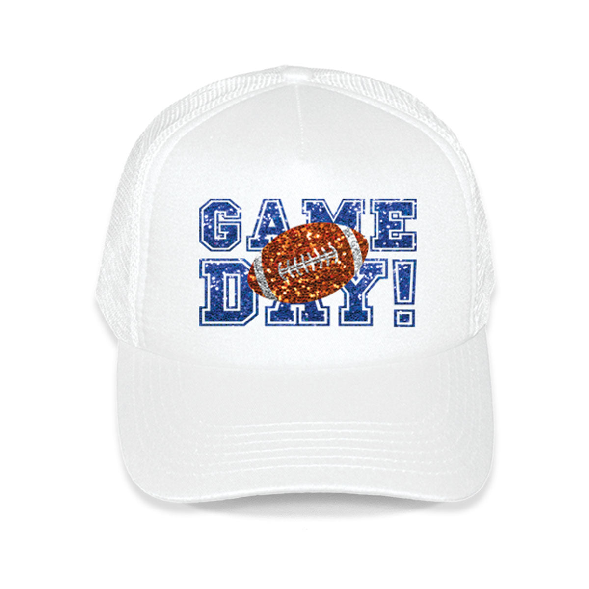 Faux Glitter Game Day White Trucker Hat