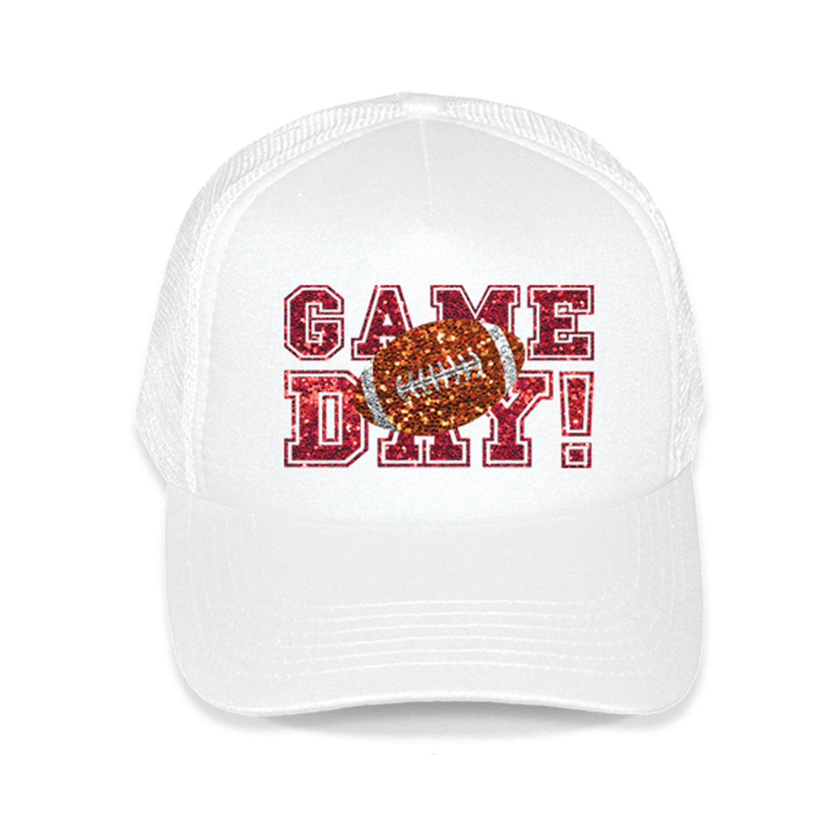 Faux Glitter Game Day White Trucker Hat