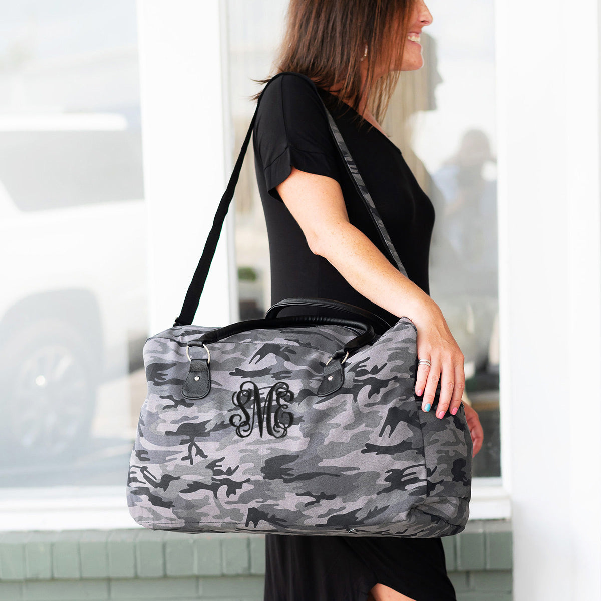 ✏️ Black Camo Weekender Duffle Bag (Customizable)