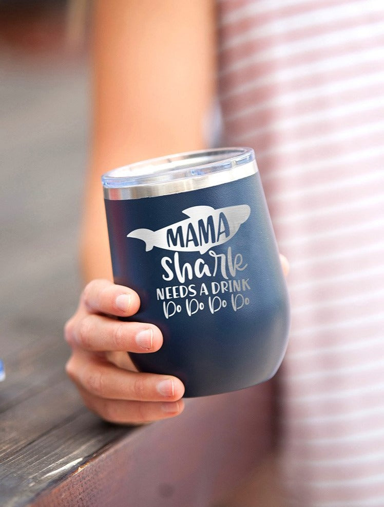 Mama Shark Navy 12oz Insulated Tumbler