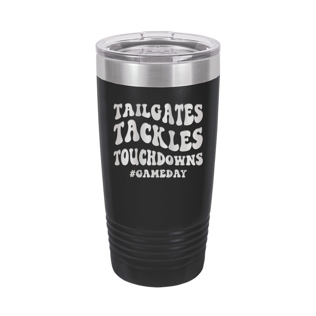 Tailgates, Tackles, Touchdowns - Insulated Stainless, Football Tumbler Cup - 20 oz