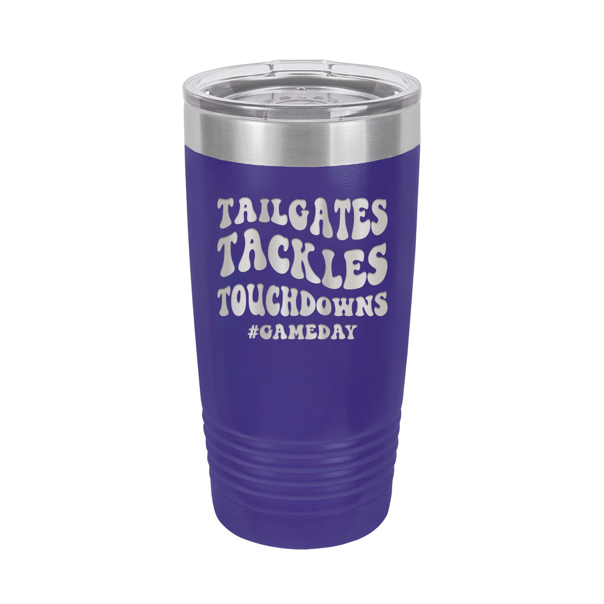 Tailgates, Tackles, Touchdowns - Insulated Stainless, Football Tumbler Cup - 20 oz