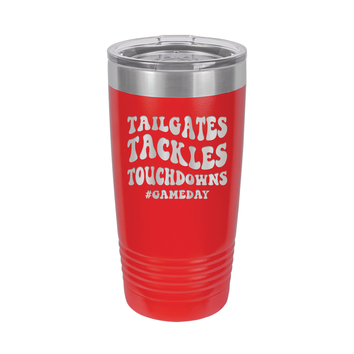 Tailgates, Tackles, Touchdowns - Insulated Stainless, Football Tumbler Cup - 20 oz