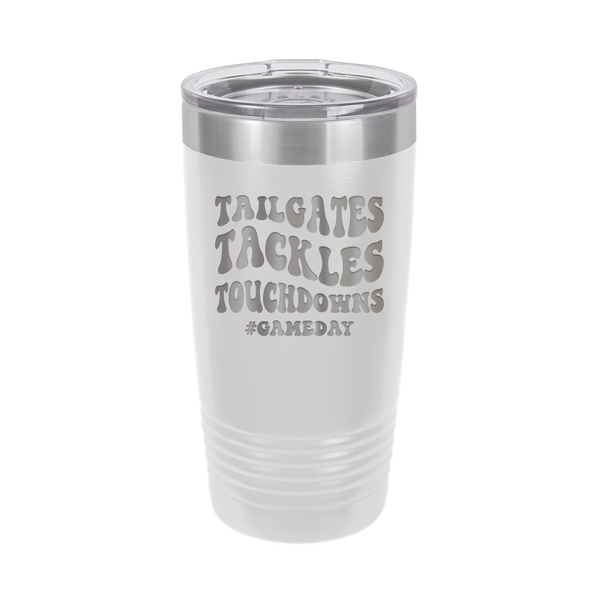 Tailgates, Tackles, Touchdowns - Insulated Stainless, Football Tumbler Cup - 20 oz