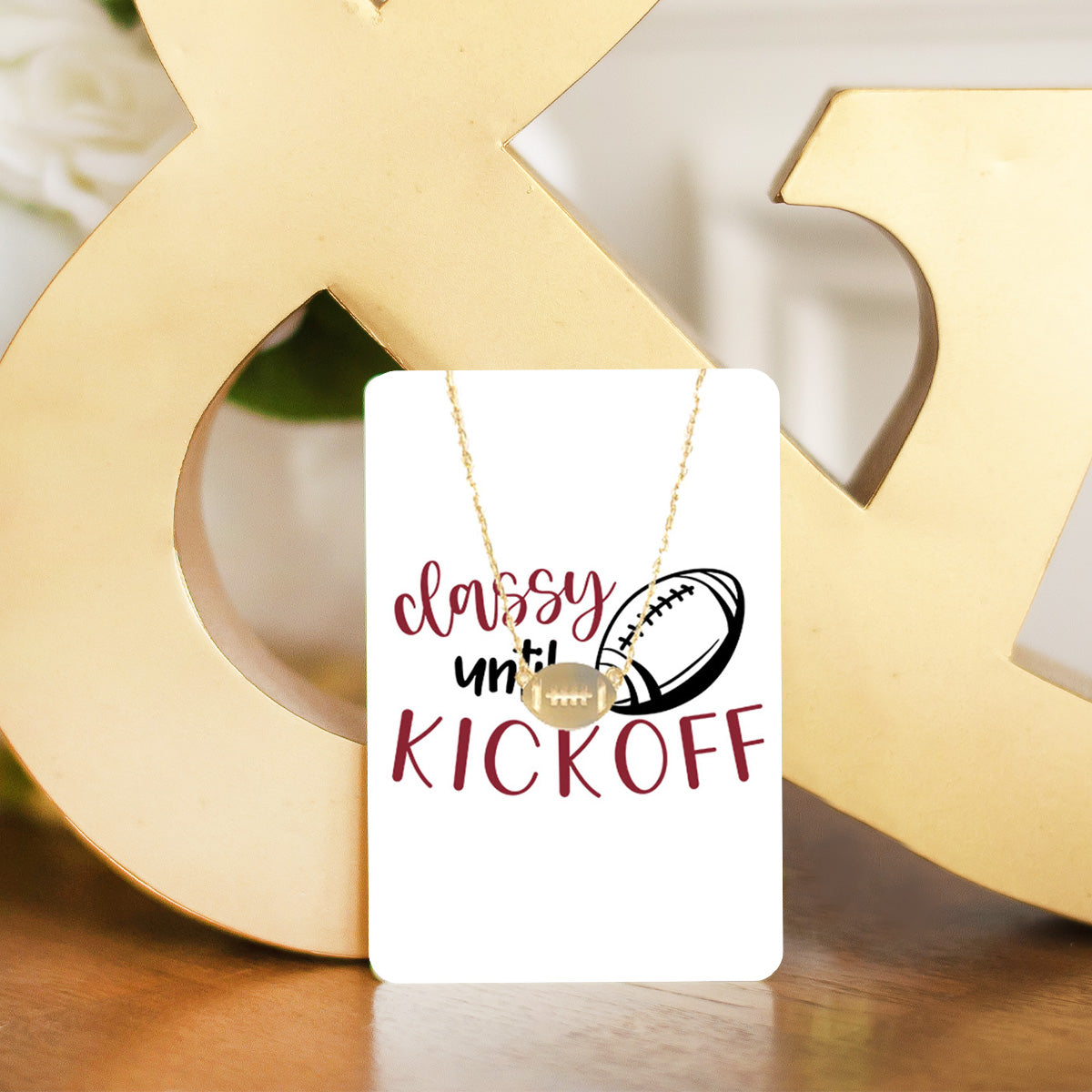 Garnet Classy Until Kickoff Keepsake Card with Gold Football Necklace