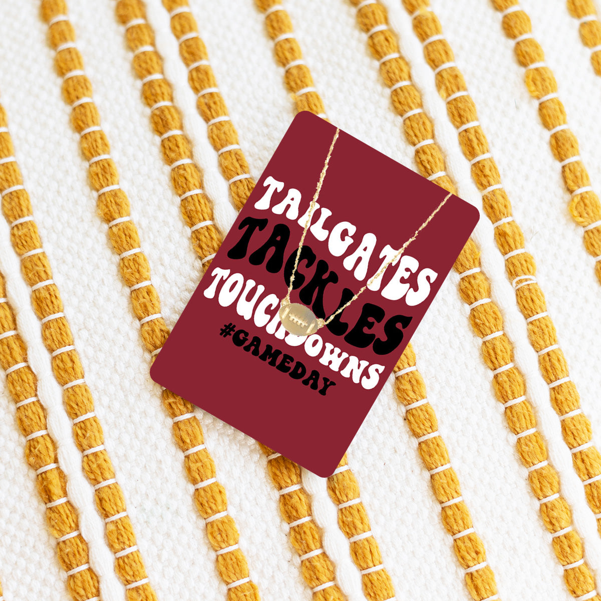 Garnet Tailgates, Tackles, Touchdowns Keepsake Card with Gold Football Necklace