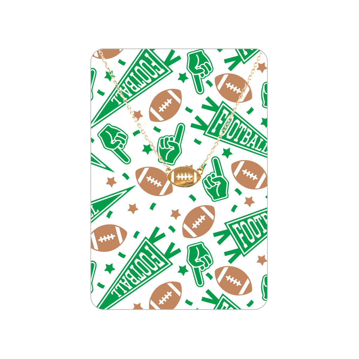 Green Football Fan Keepsake Card with Gold Football Necklace