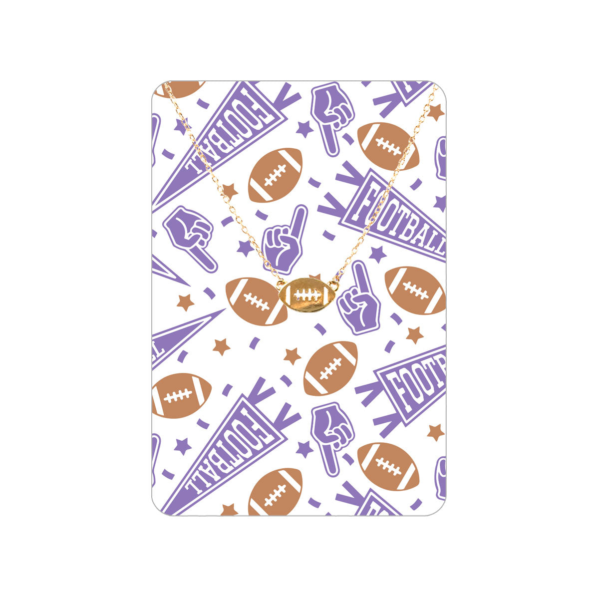 Lilac Football Fan Keepsake Card with Gold Football Necklace