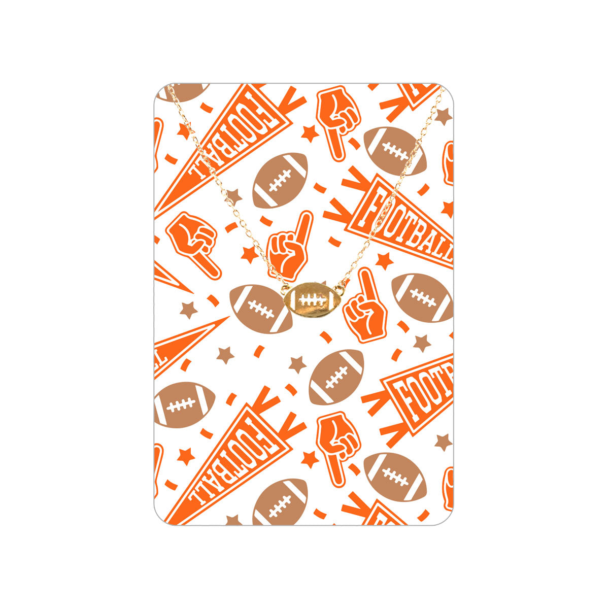 Orange Football Fan Keepsake Card with Gold Football Necklace