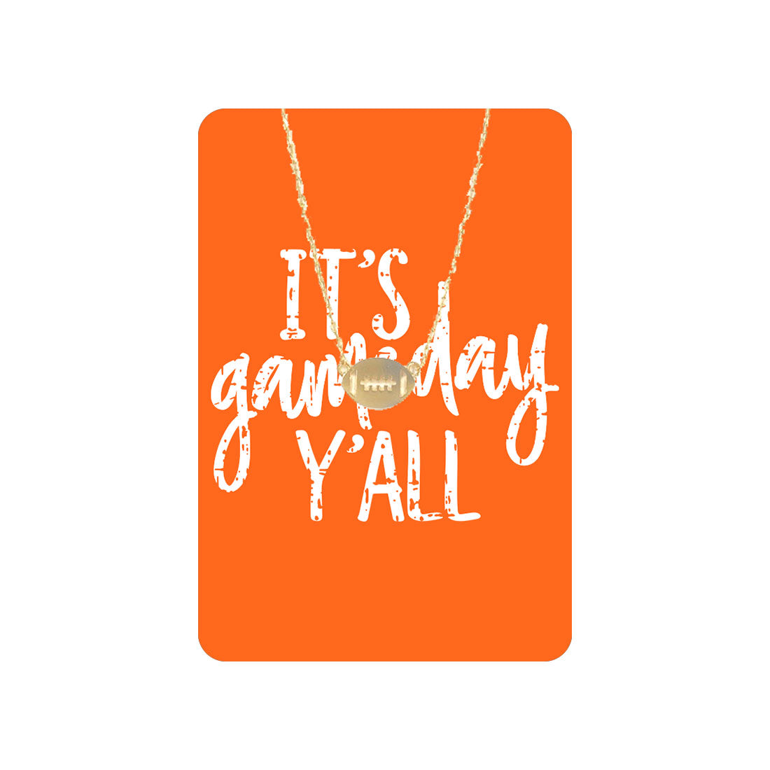 Orange It's Gameday Y'all Keepsake Card with Gold Football Necklace