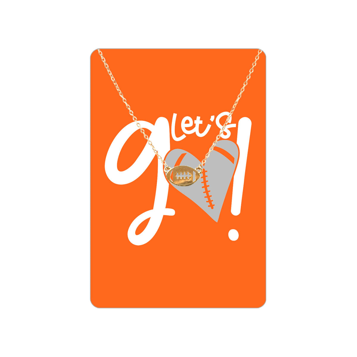 Orange Football Let's Go Keepsake Card with Gold Football Necklace