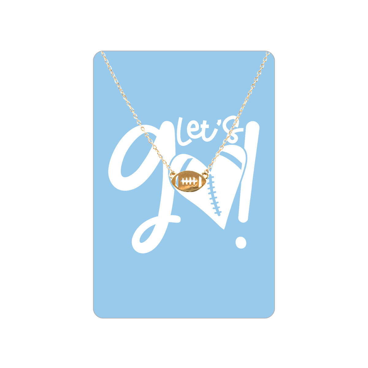 Powder Blue Football Let's Go Keepsake Card with Gold Football Necklace