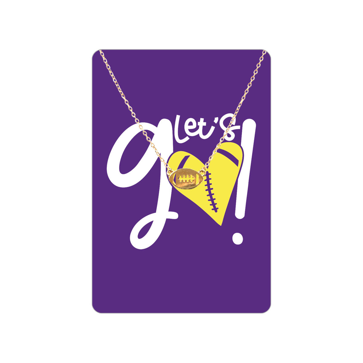 Purple Football Let's Go Keepsake Card with Gold Football Necklace