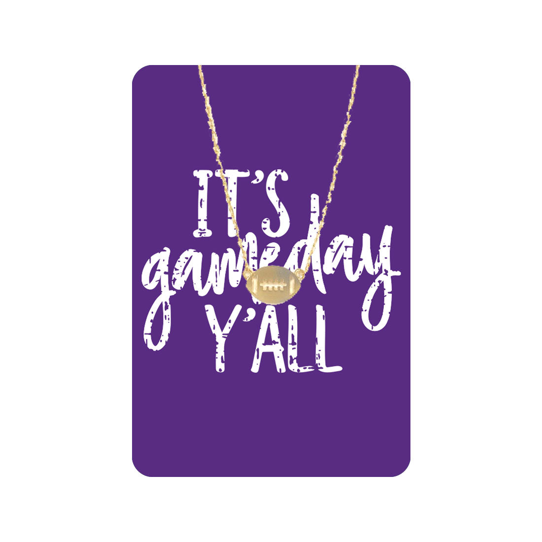 Purple It's Gameday Y'all Keepsake Card with Gold Football Necklace