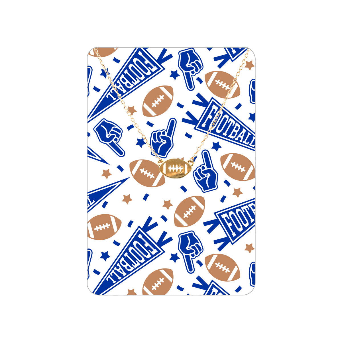 Royal Blue Football Fan Keepsake Card with Gold Football Necklace