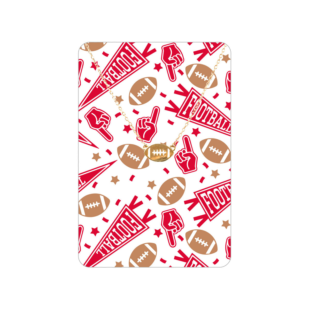 Red Football Fan Keepsake Card with Gold Football Necklace