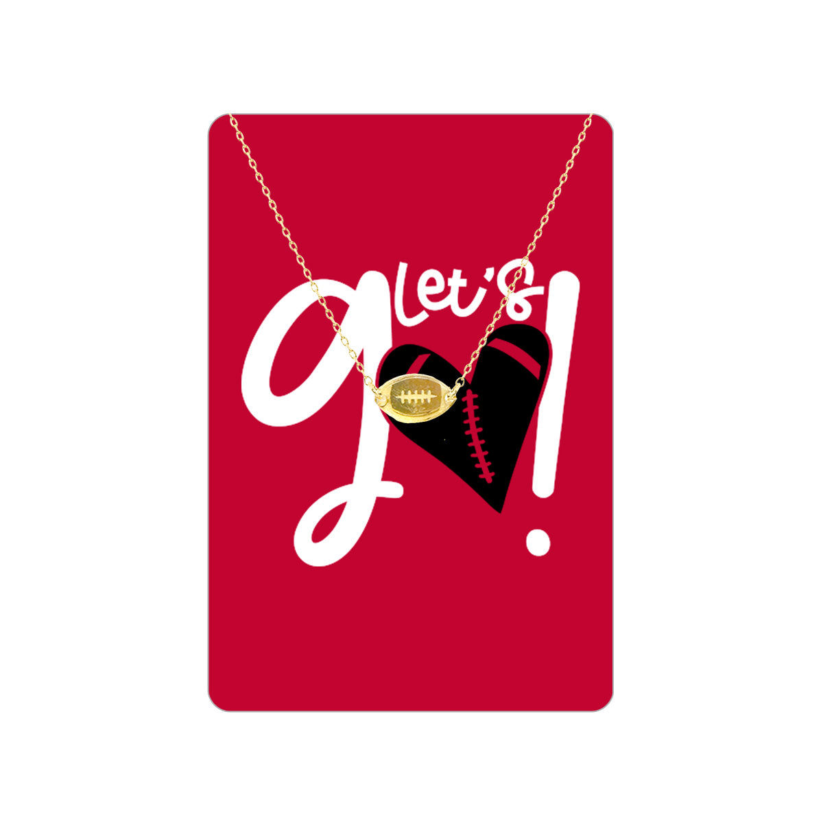 Red Football Let's Go Keepsake Card with Gold Football Necklace