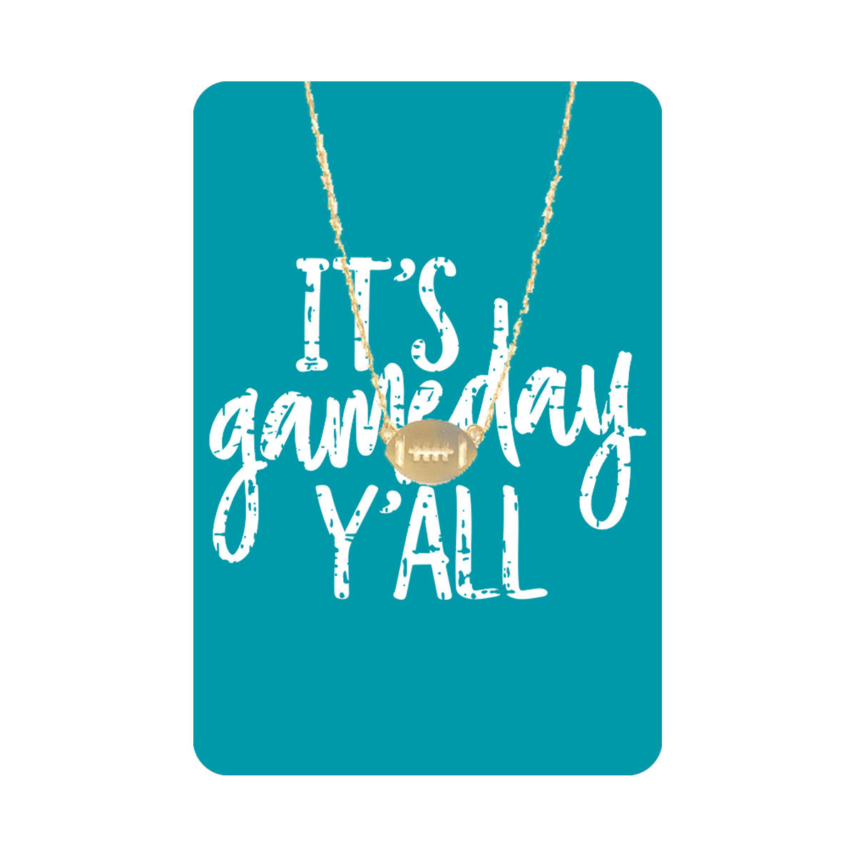 Teal It's Gameday Y'all Keepsake Card with Gold Football Necklace