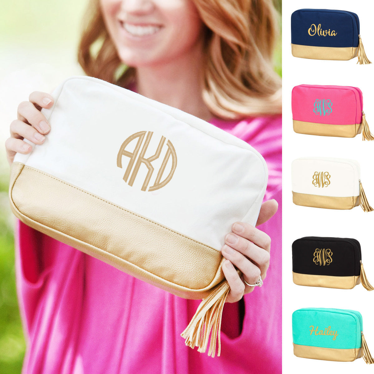 ✏️ Cosmetic Bag with Tassel & Gold Trim (Customizable)