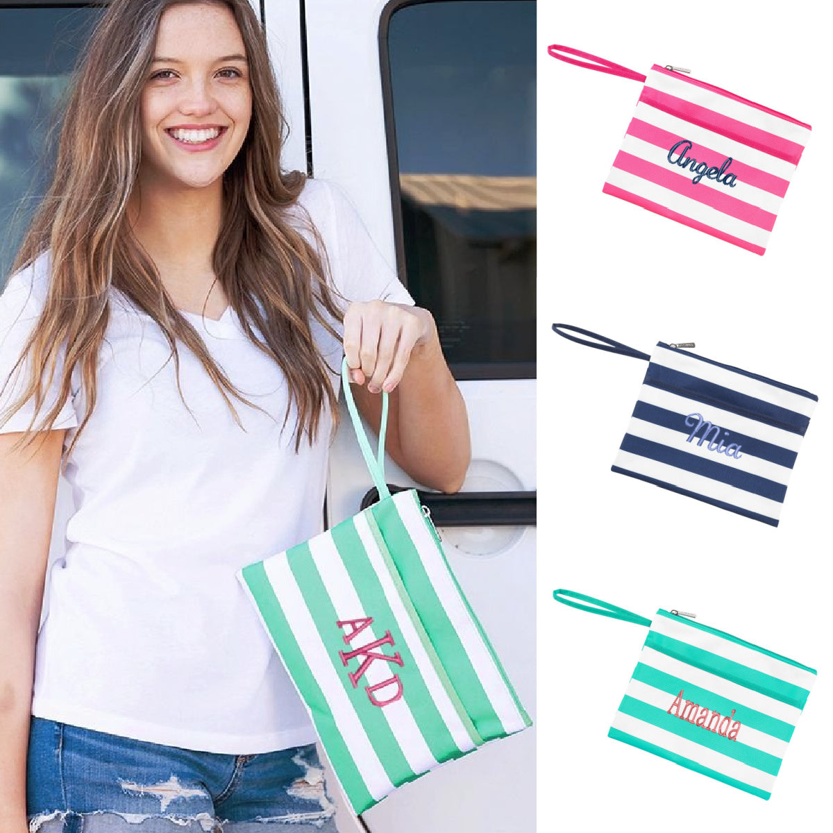 ✏️ Zip Pouch Bag with Wristlet - Bikini Bag - Wet Pouch (Customizable)