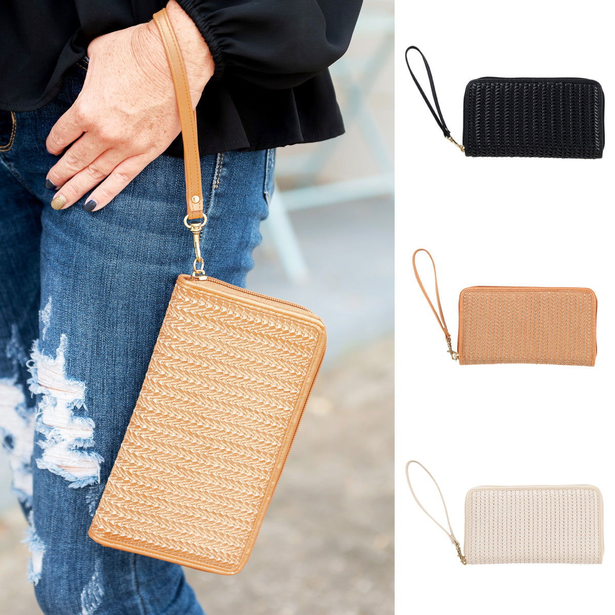 Textured Zip Around Wristlet Wallet